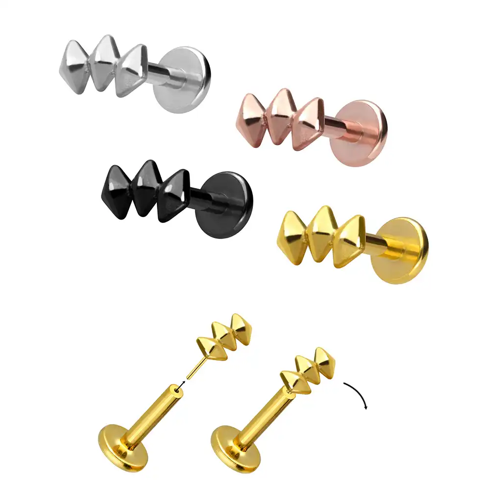 G Gold Pvd Tri Rhombus Titanium Threadless Push Pin Labret Body