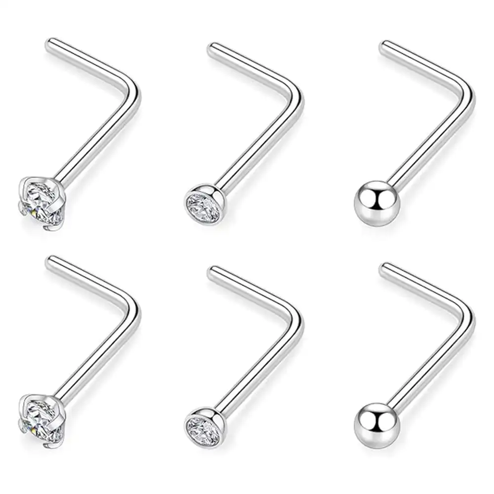 Wholesale 20G Titanium Nose L-Shape CZ+Ball+Opal Stud Pack Silver ...