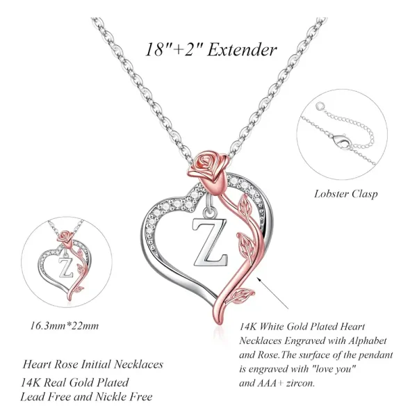 Wholesale Classic Women Rose Heart Initial Pendant Necklaces - Image 5