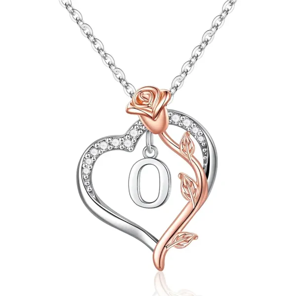 Wholesale Classic Women Rose Heart Initial Pendant Necklaces