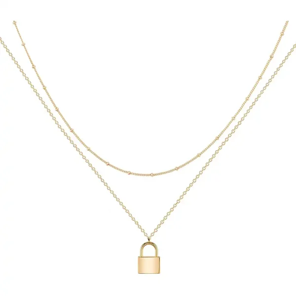 Long Layering Gold Lock Necklaces for Women