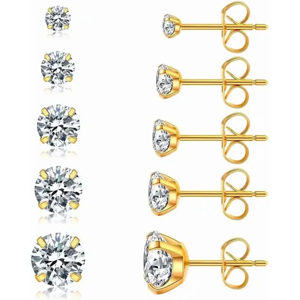 316l Surgical Steel Stud Earrings Set with CZ in Silver, Rosegold, Gold - Image 3