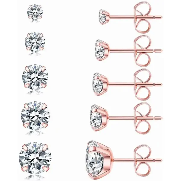 316l Surgical Steel Stud Earrings Set with CZ in Silver, Rosegold, Gold - Image 4