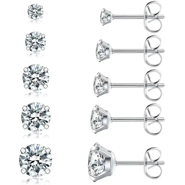 316l Surgical Steel Stud Earrings Set with CZ in Silver, Rosegold, Gold