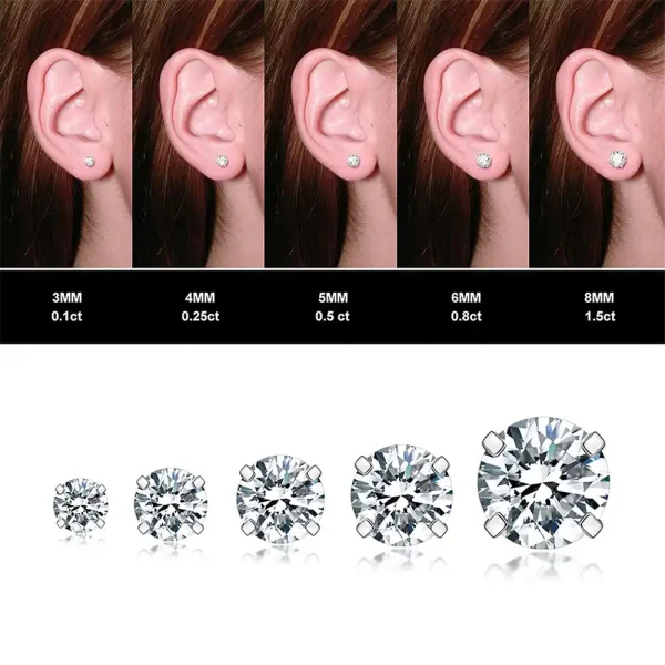 316l Surgical Steel Stud Earrings Set with CZ in Silver, Rosegold, Gold - Image 6