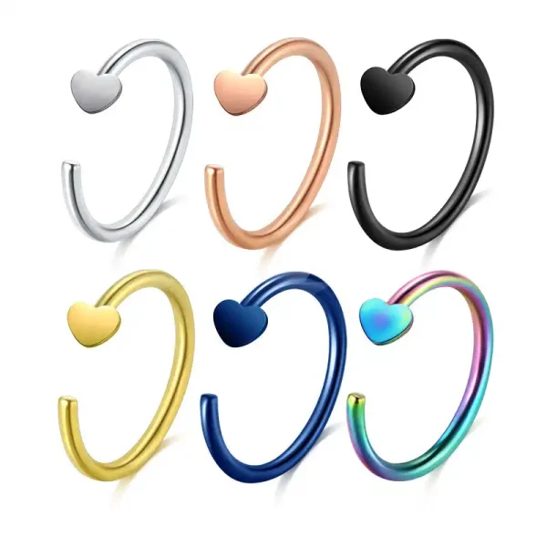 20G Heart Gold PVD Steel Nose Rings Hoop