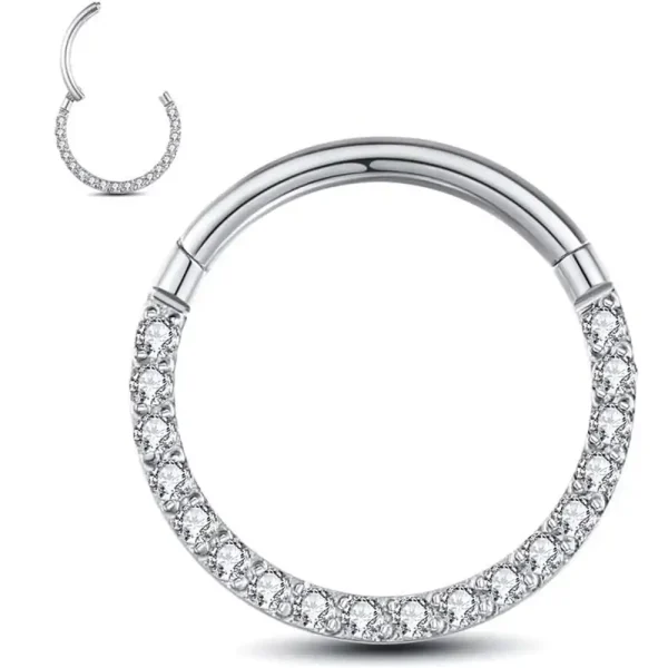 Surgical Steel CZ Rim Hinged Segment Ring