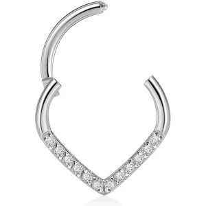 Heart-Shaped Frontal CZ Titanium Hinged Segment Ring