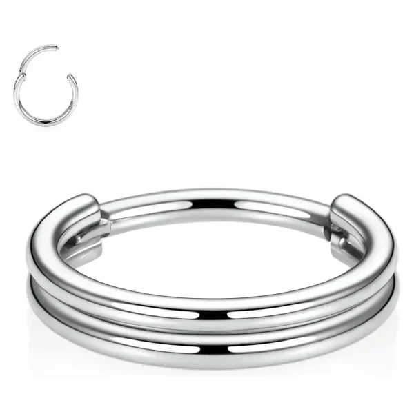 16G Double Bar Titanium Hinged Segment Clicker Ring