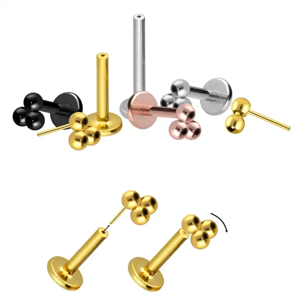 Gold PVD Triple Ball Titanium Threadless Labret