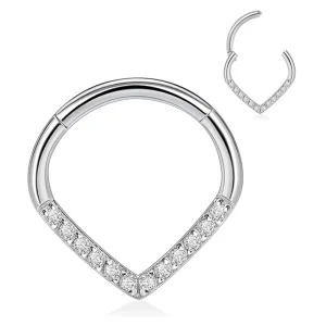 Heart-Shaped Frontal CZ Titanium Hinged Segment Ring