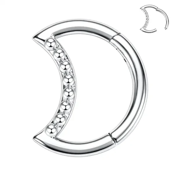 Crescent Moon Surgical Steel Beaded Hinged Segment Ring